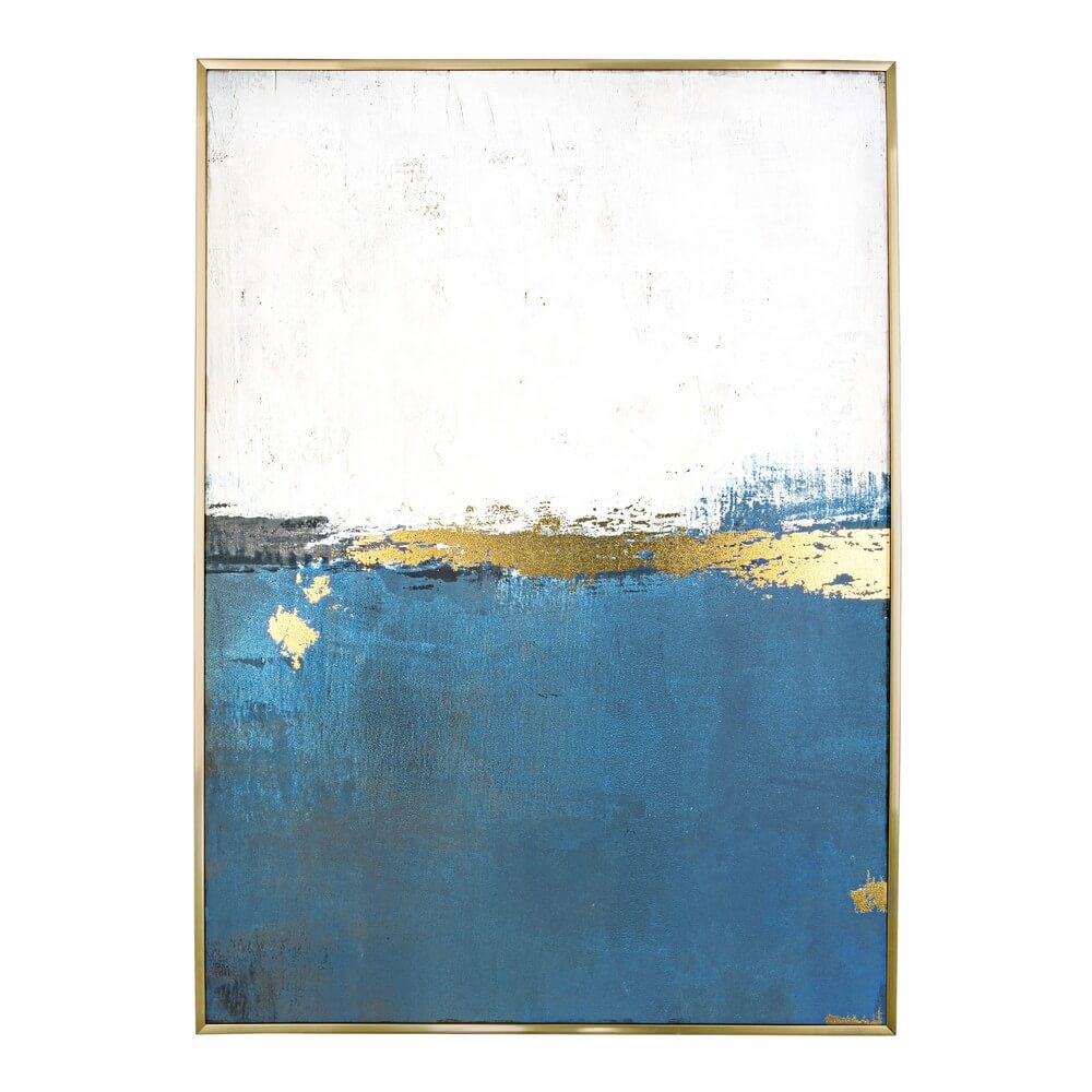 Quadro su Tela Astratto con Cornice e Foglie Dorate 67x94 cm - JAVIER