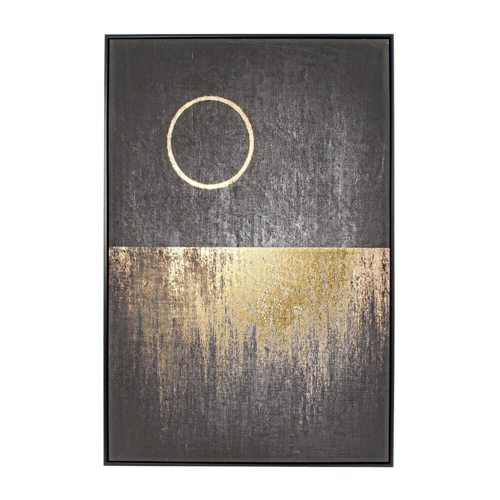 Quadro Astratto su Tela con Cornice e Foglie Dorate 82x122 cm - IGOR