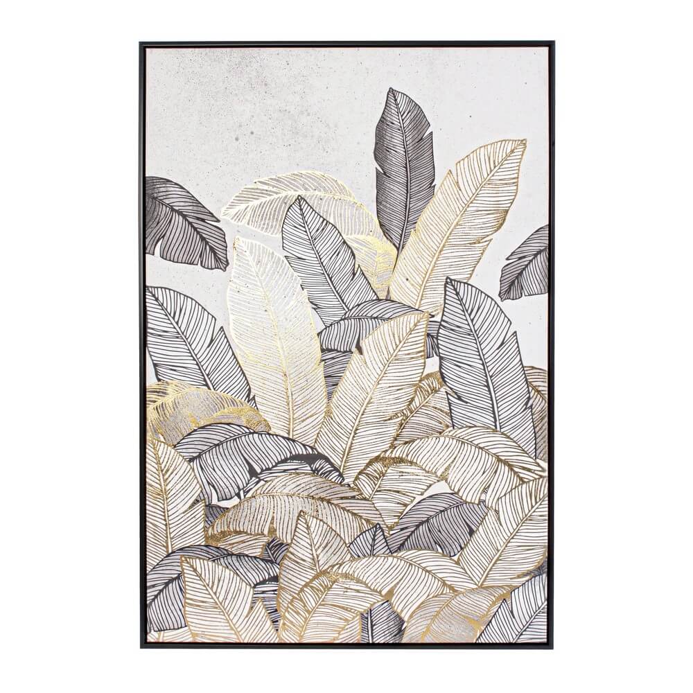 Quadro con Cornice Foglie Tropicali Oro su Tela 82x122 cm - SVETLANA