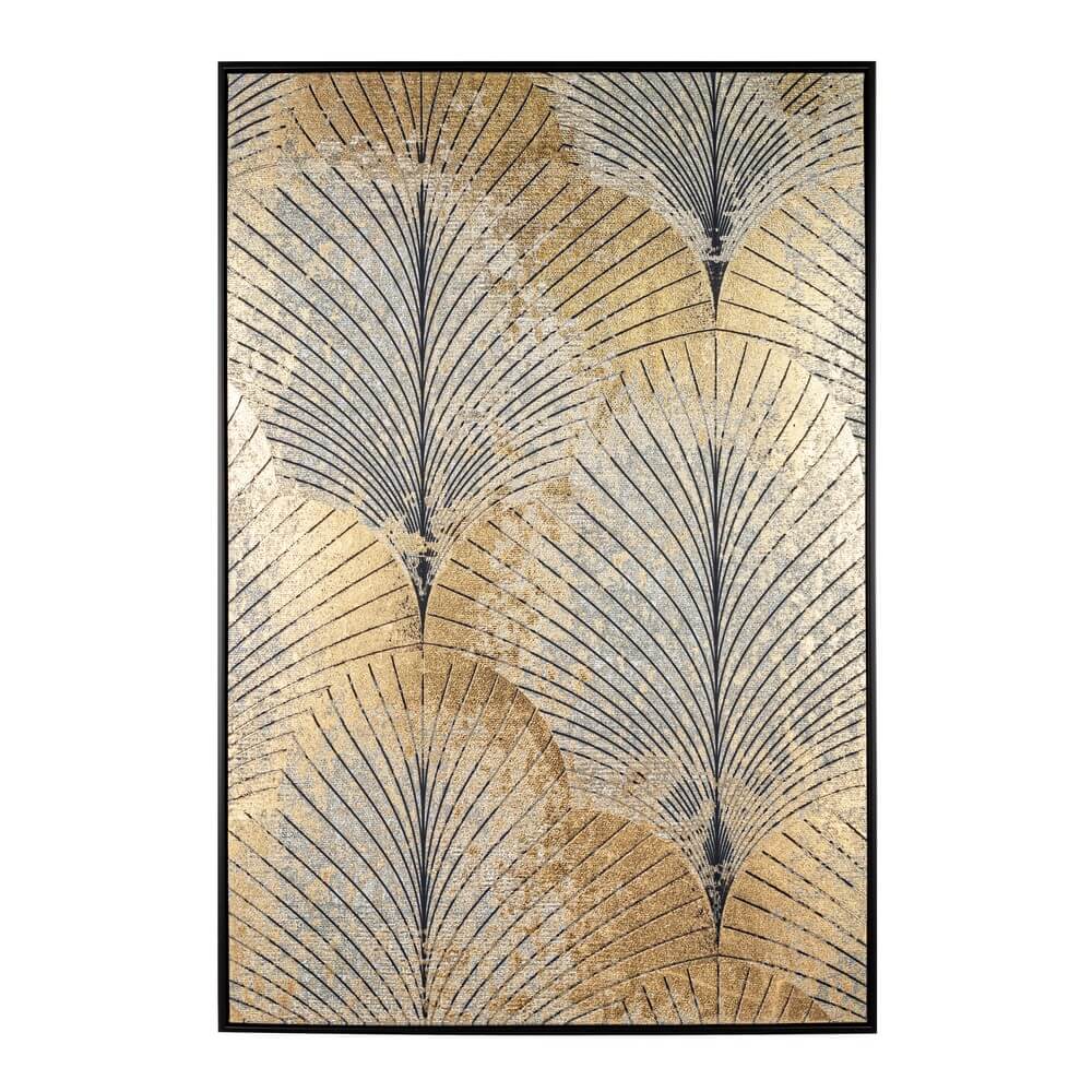 Quadro su Tela con Cornice e Foglie Dorate 82x122 cm - IGOR