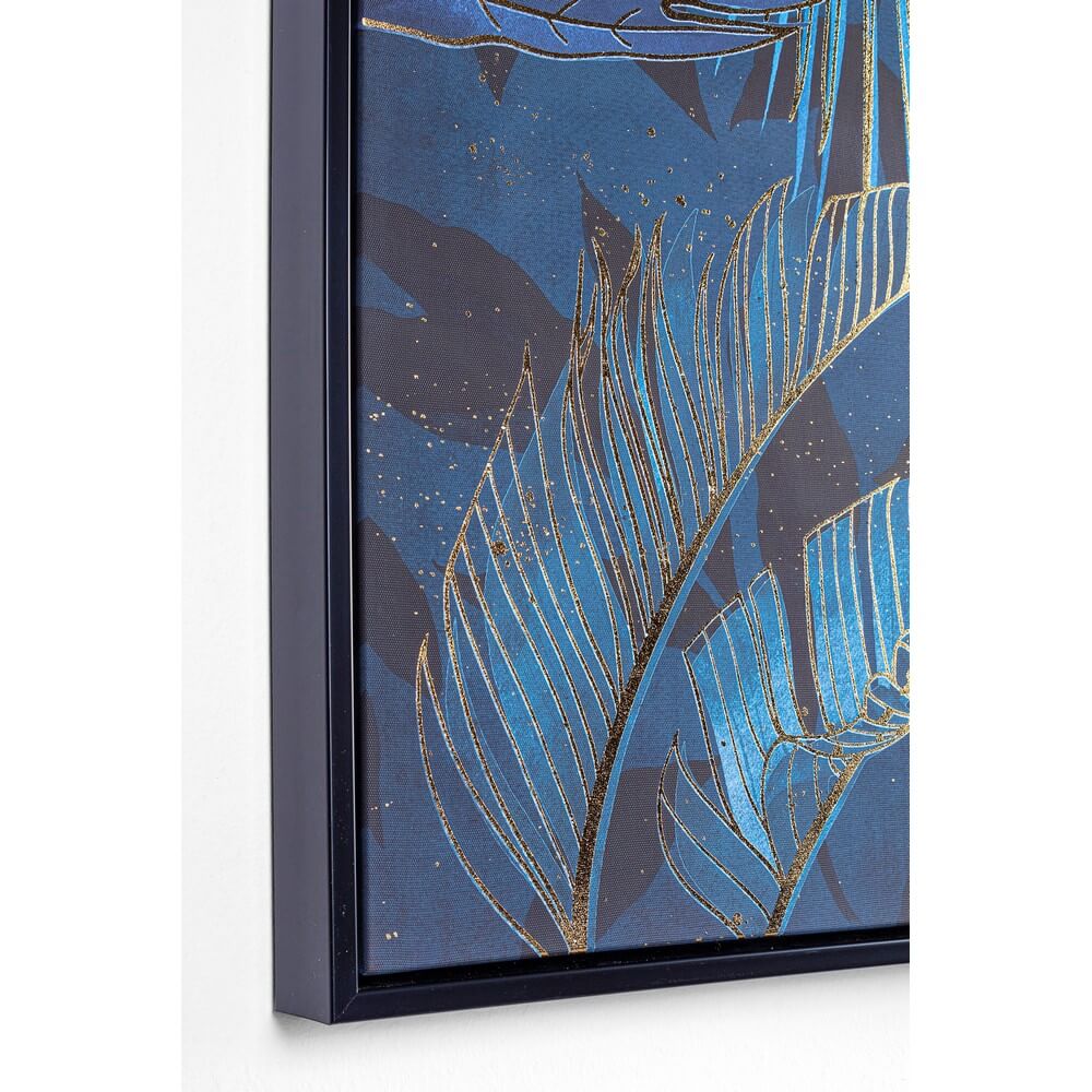 Quadro con Cornice Foglie Tropicali Blu e Oro 62x92 cm - KATRINA