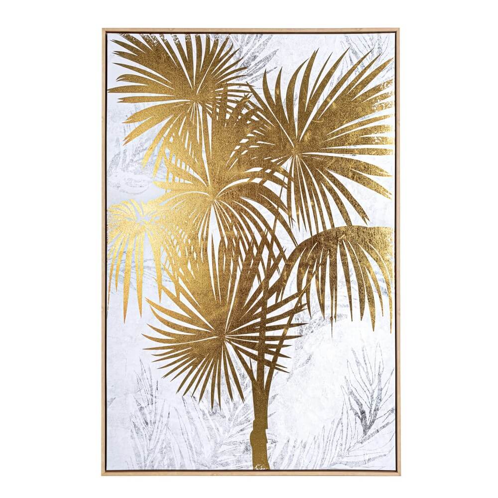 Quadro con Cornice Palma Tropicale Dorata su Tela 82x122 cm - KATRINA