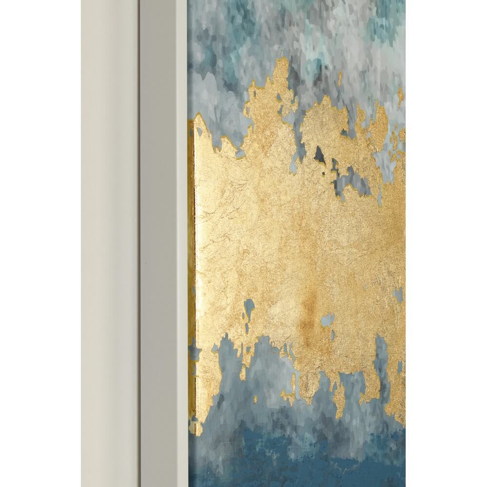 Quadro Astratto con Cornice Stampa su Tela Dipinta e Foglie Dorate - DMITRI