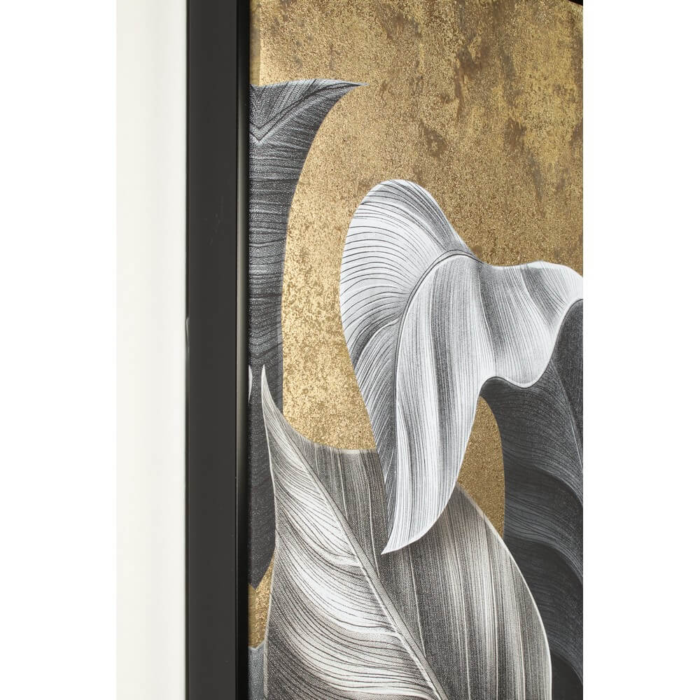 Quadro con Cornice Foglie Tropicali e Dettagli Dorati 82x82 cm - KATRINA