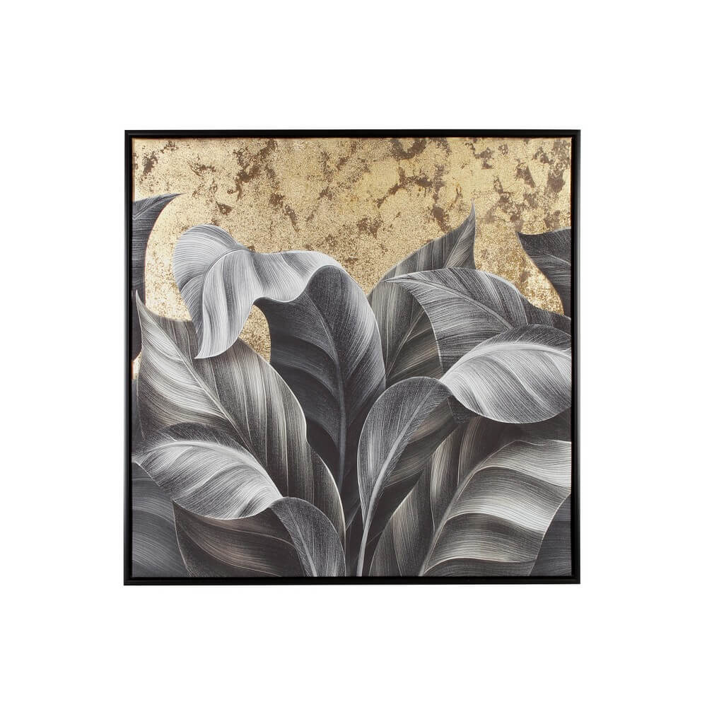 Quadro con Cornice Foglie Tropicali e Dettagli Dorati 82x82 cm - KATRINA