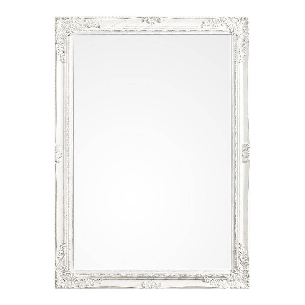 Specchio da Parete con Cornice Barocca in Legno Bianco 72x102 - HALL