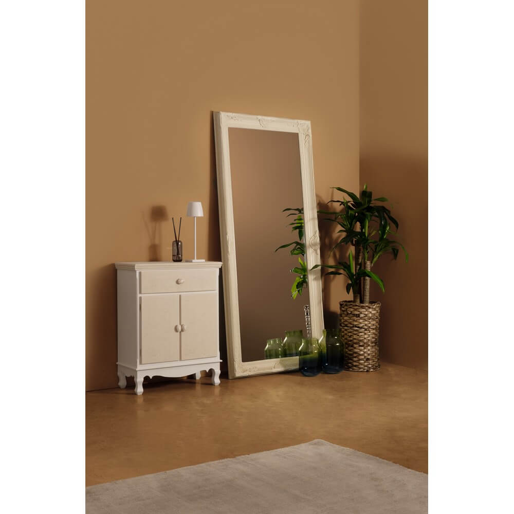 Specchio da Terra con Cornice Classica in Legno Crema 80x180 - HALL