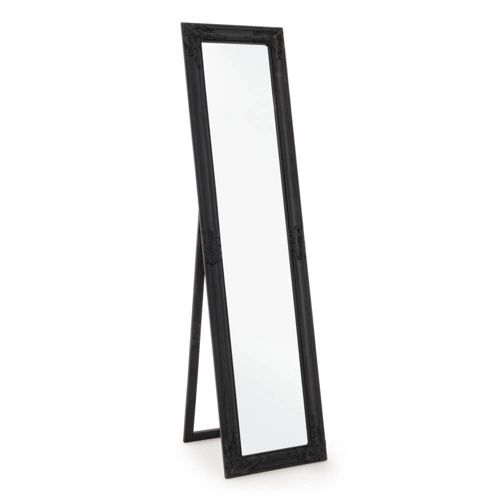 Specchio da terra HALL nero con decori barocchi e cavalletto posteriore #colore_Nero