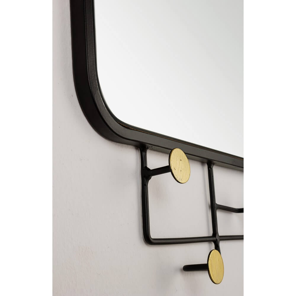 Specchio da Parete con Appendiabiti in Acciaio Nero e Ottone - WRIGHT