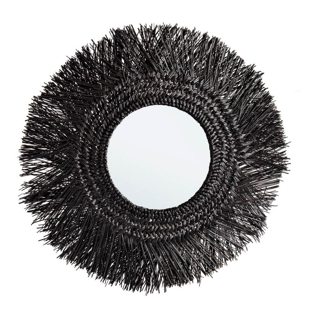 Specchio Rotondo con Cornice in Fibra di Bambù Mendong Nero - ADAMS