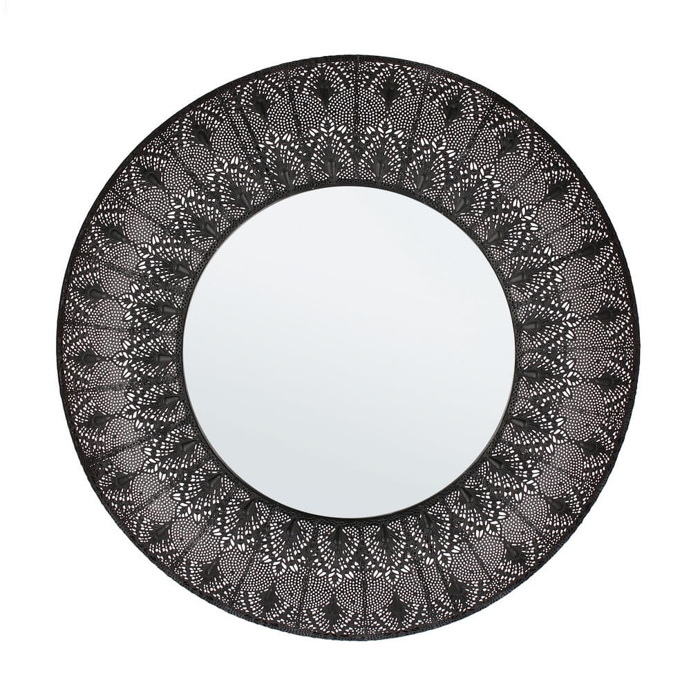 Specchio Rotondo con Cornice in Metallo Traforato Nero D70 - PARKER