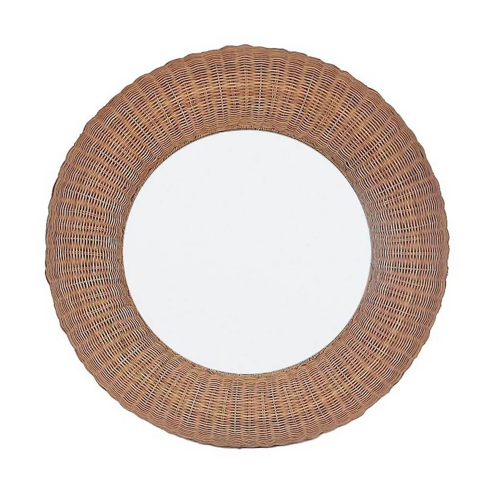 Specchio Rotondo da Parete con Cornice in Rattan Naturale - IRELE