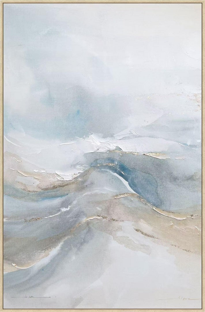 Quadro Astratto Marino Dipinto a Mano con Cornice e Foglie Dorate - BOLD