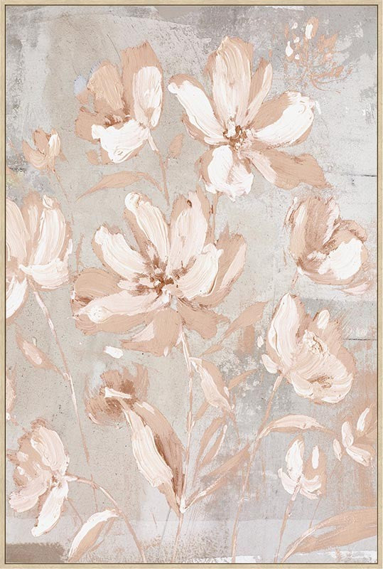 Quadro con Cornice Stampa su Tela Dipinta a Mano Fiori Rosa - CROWN