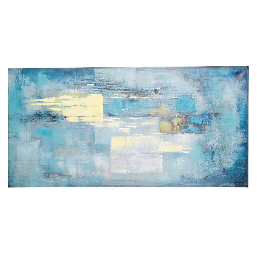 Quadro Astratto Dipinto su Tela 140x70 cm Tonalità Azzurre - JAVIER