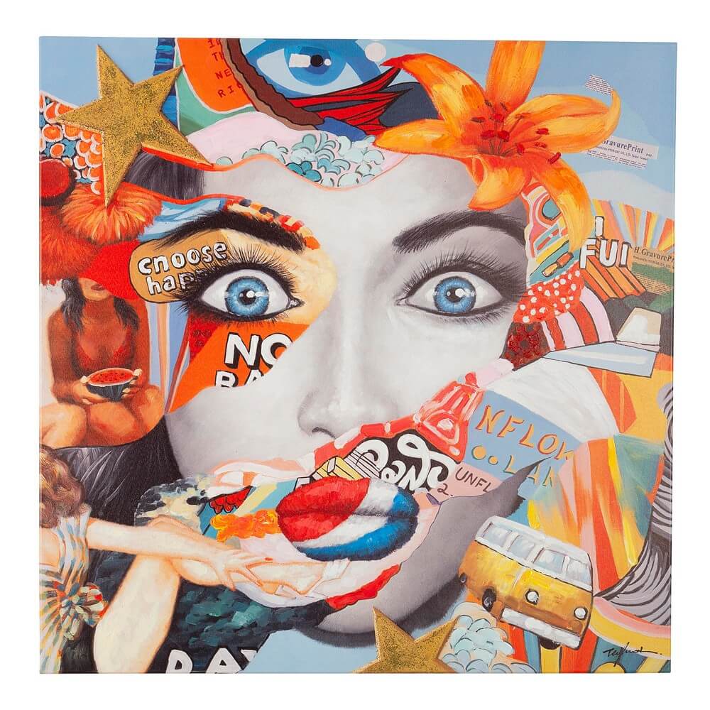 Quadro su Tela Pop Art Viso Donna Stile Collage 100x100 cm - JAMAL