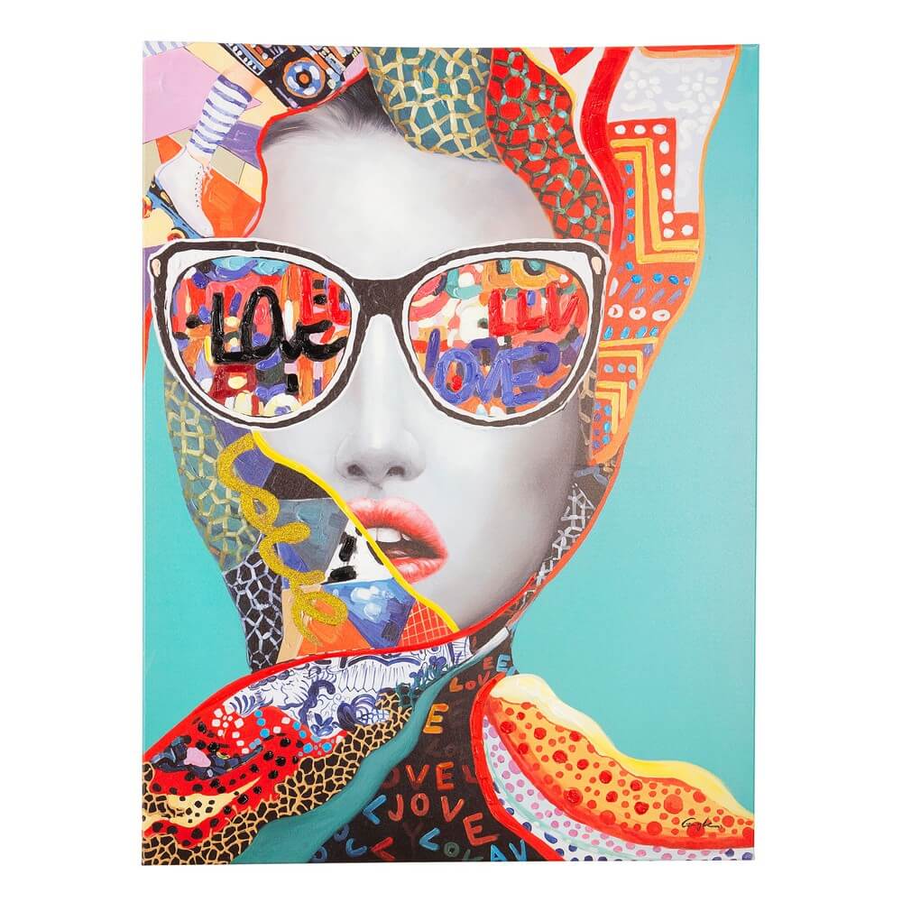 Quadro su Tela Pop Art Donna con Occhiali 90x120 cm - JAMAL
