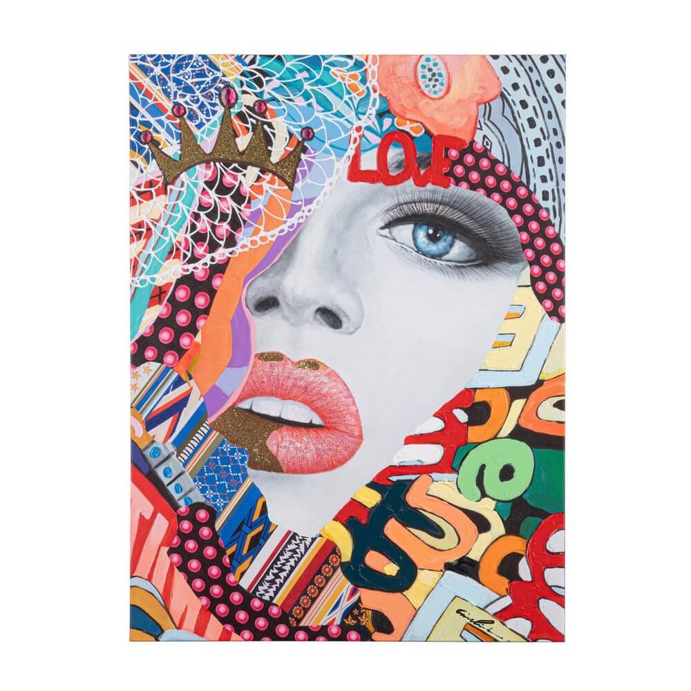 Quadro Dipinto a Mano su Tela Pop Art Volto Donna 90x120 cm - TALENT