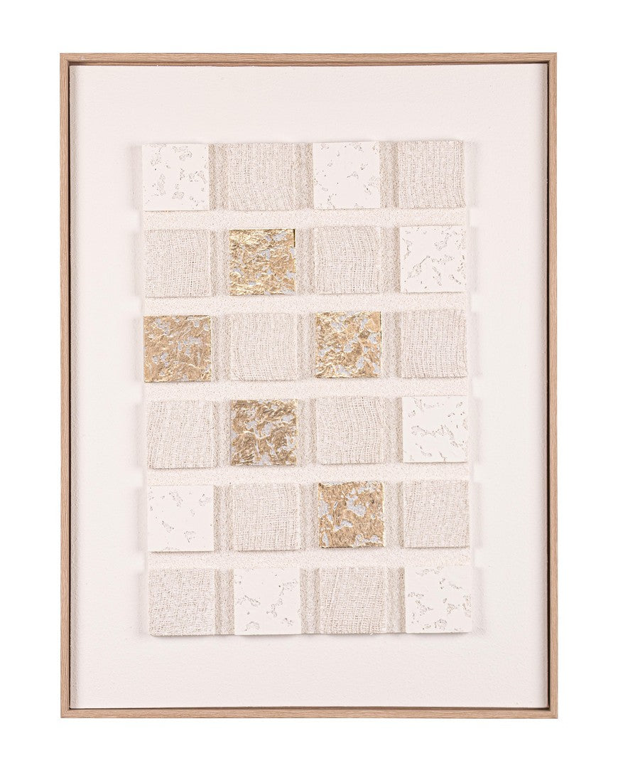 Set di 4 Quadri con Cornice Astratti in Rilievo con Foglie Dorate Trama Intrecciata - ZAREK