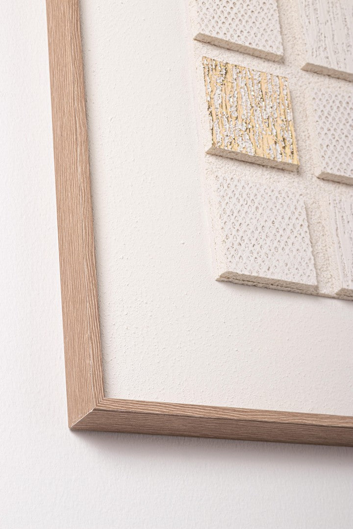 Set di 4 Quadri con Cornice Astratti in Rilievo con Foglie Dorate Trama Rigata - ZAREK