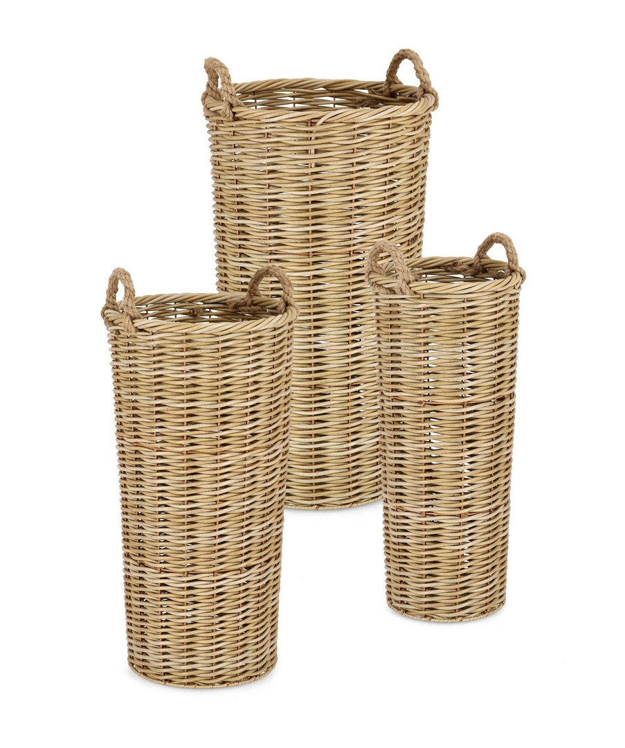 Set da 3 Cestini Portaombrelli Conici in Polyrattan Naturale - JULEN