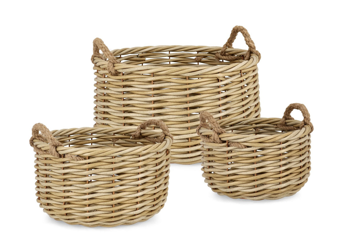 Set di 3 Ceste Tonde in Polyrattan con Manici in Corda - JULEN
