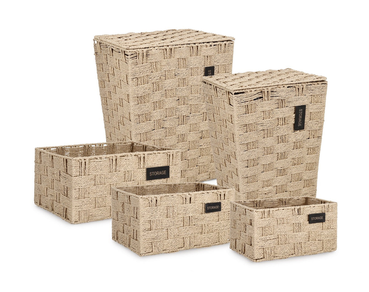 Set di 2 Set da 2 Portabiancheria con 3 Ceste Intrecciate in Corda di Carta - RAHEL