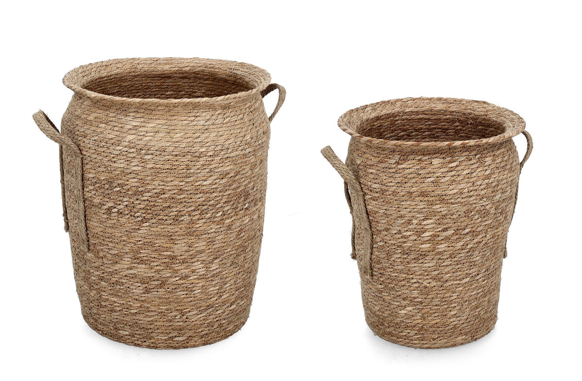 Set di 2 ceste porta vaso in fibra vegetale intrecciata con manici - HAMIDA
