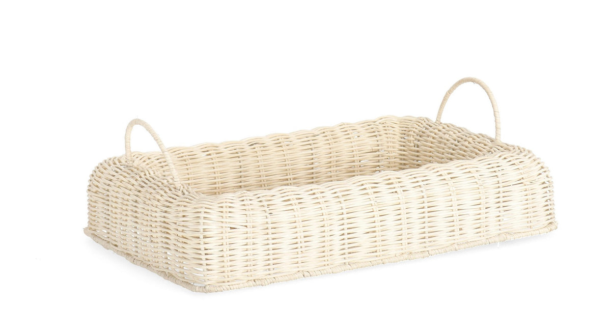 Set di 2 Vassoi Decorativi Rettangolari in Rattan Intrecciato con Manici - IRELE