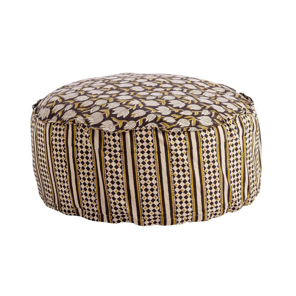 Pouf rotondo in cotone con fantasia floreale e geometrica - ESOTICO