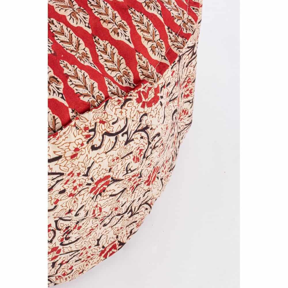 Pouf Rotondo in Cotone con Stampa Floreale Rosso Sfoderabile - ELEGANCE