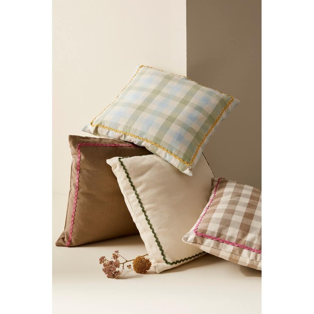 Cuscino in Cotone Beige con Bordino Rosa 45x45 cm - POLLY