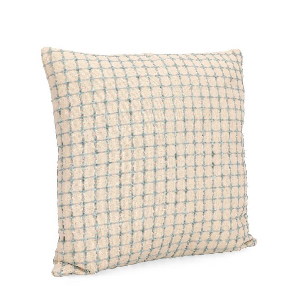 Cuscino decorativo in cotone a quadri azzurri 50x50 cm - LORCAN