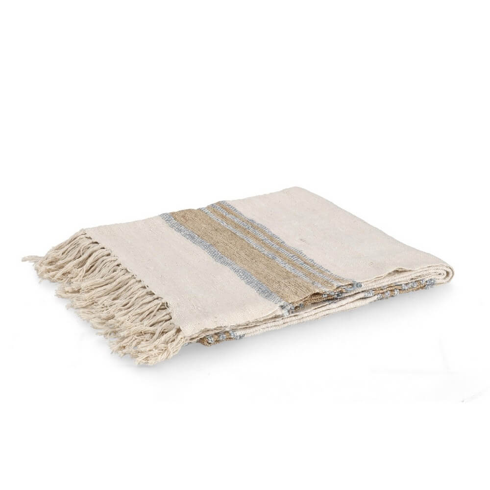 Coperta in Cotone e Velluto a Righe con Frange 130x170 cm - KOTRI