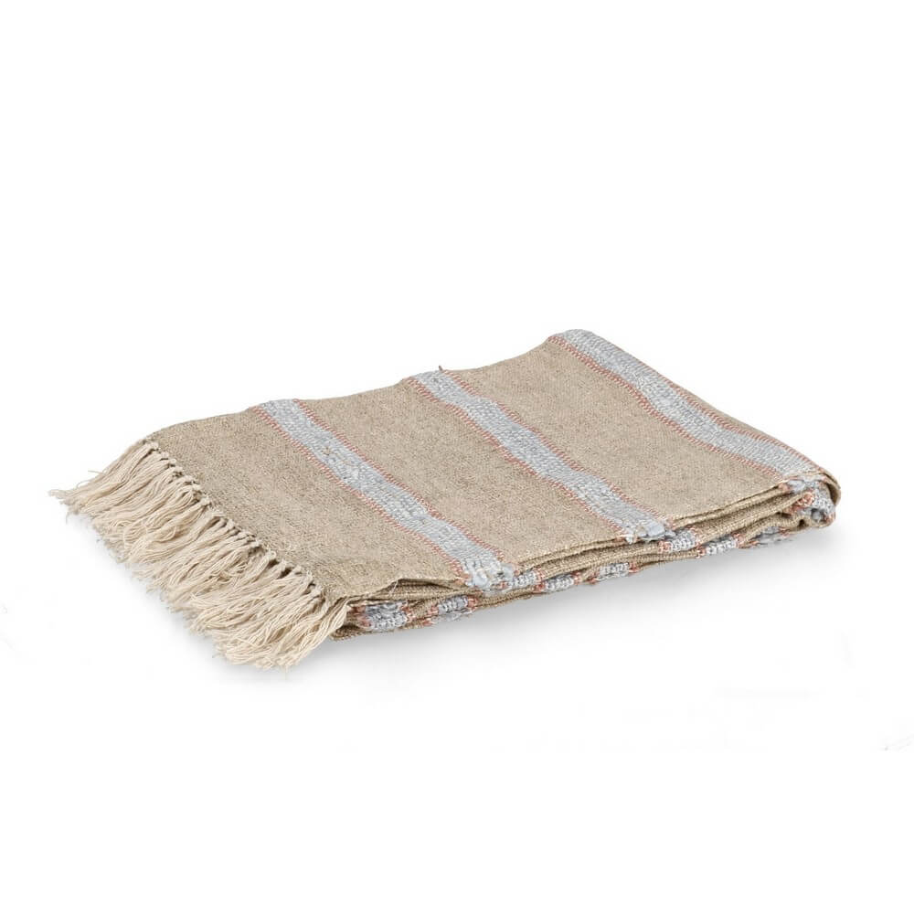 Coperta in Cotone e Velluto a Righe con Frange 130x170 cm - JAWLA
