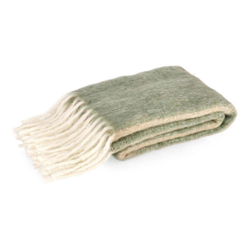 Coperta in lana acrilica verde con frange 130x170 cm - ANOUK