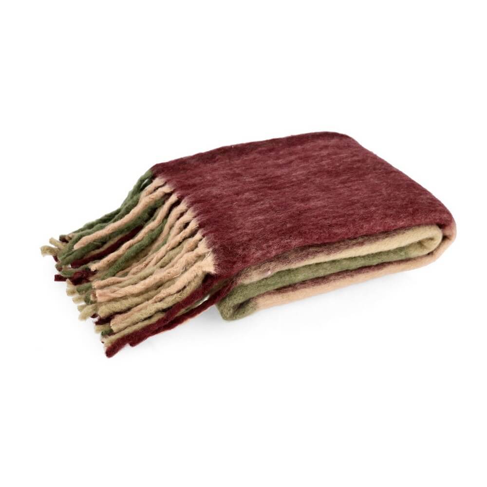 Plaid in lana acrilico multicolore a quadri con frange 130x170 - ANOUK