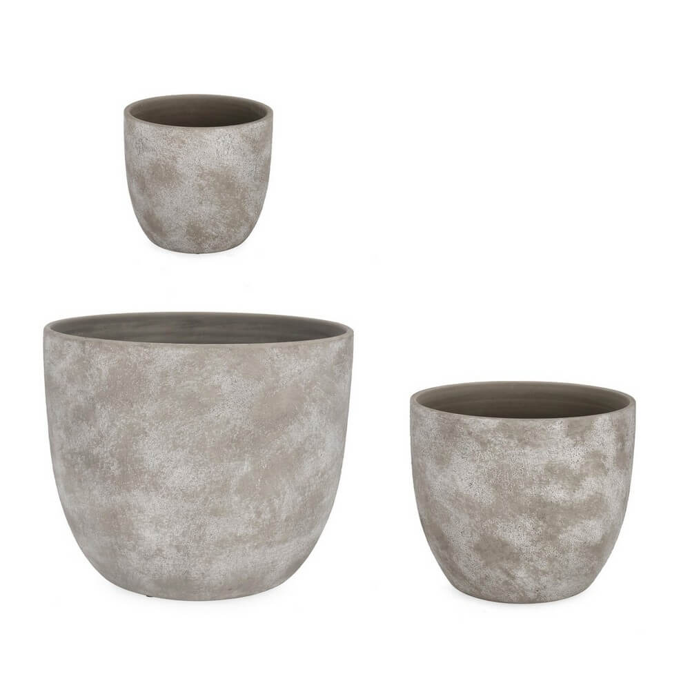 Set da 3 Porta Vaso in Terracotta Effetto Cemento Grigio - HECTOR