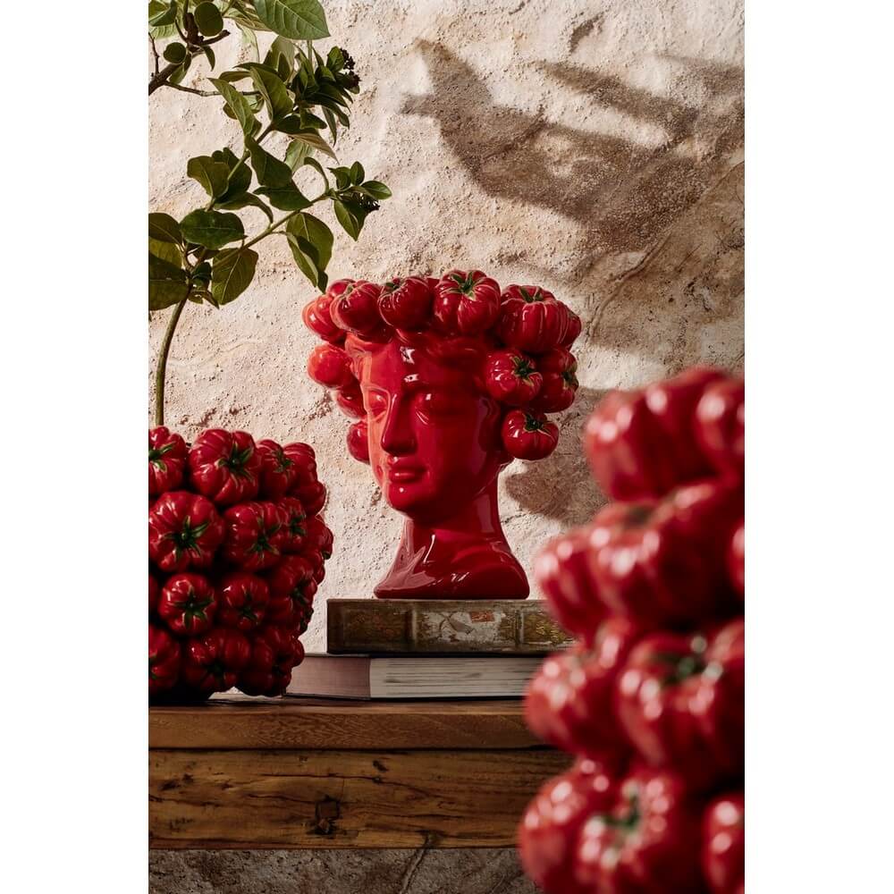 Vaso porta piante in ceramica con decoro pomodori rosso - GAZPACHO