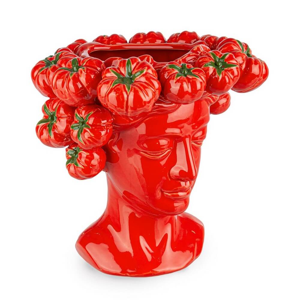 Vaso in Ceramica a Forma di Testa con Pomodori Rosso - GAZPACHO