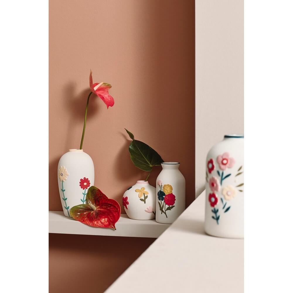 Vaso in Porcellana Bianco con Decoro Flori Colorati Alto - FLORYN