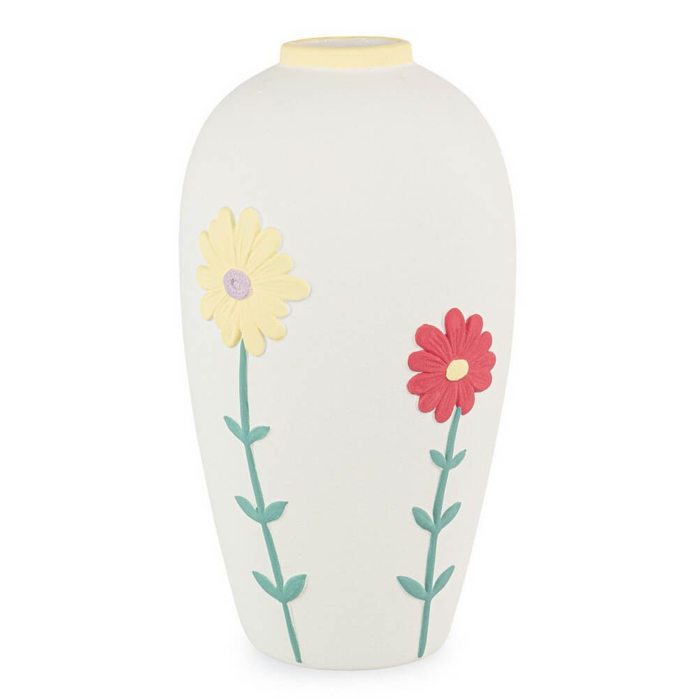 Vaso in Porcellana Bianco con Decoro Flori Colorati Alto - FLORYN
