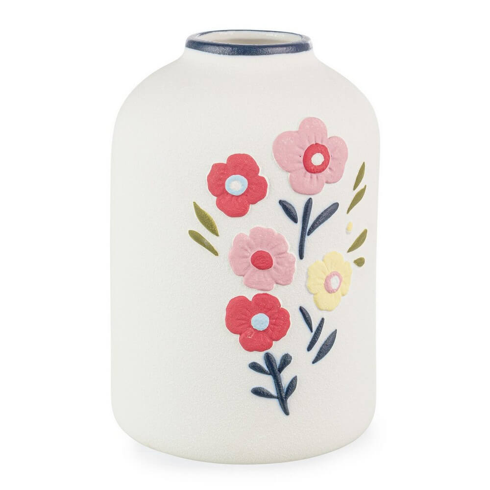 Vaso in porcellana bianca con decorazioni floreali in rilievo - FLORYN