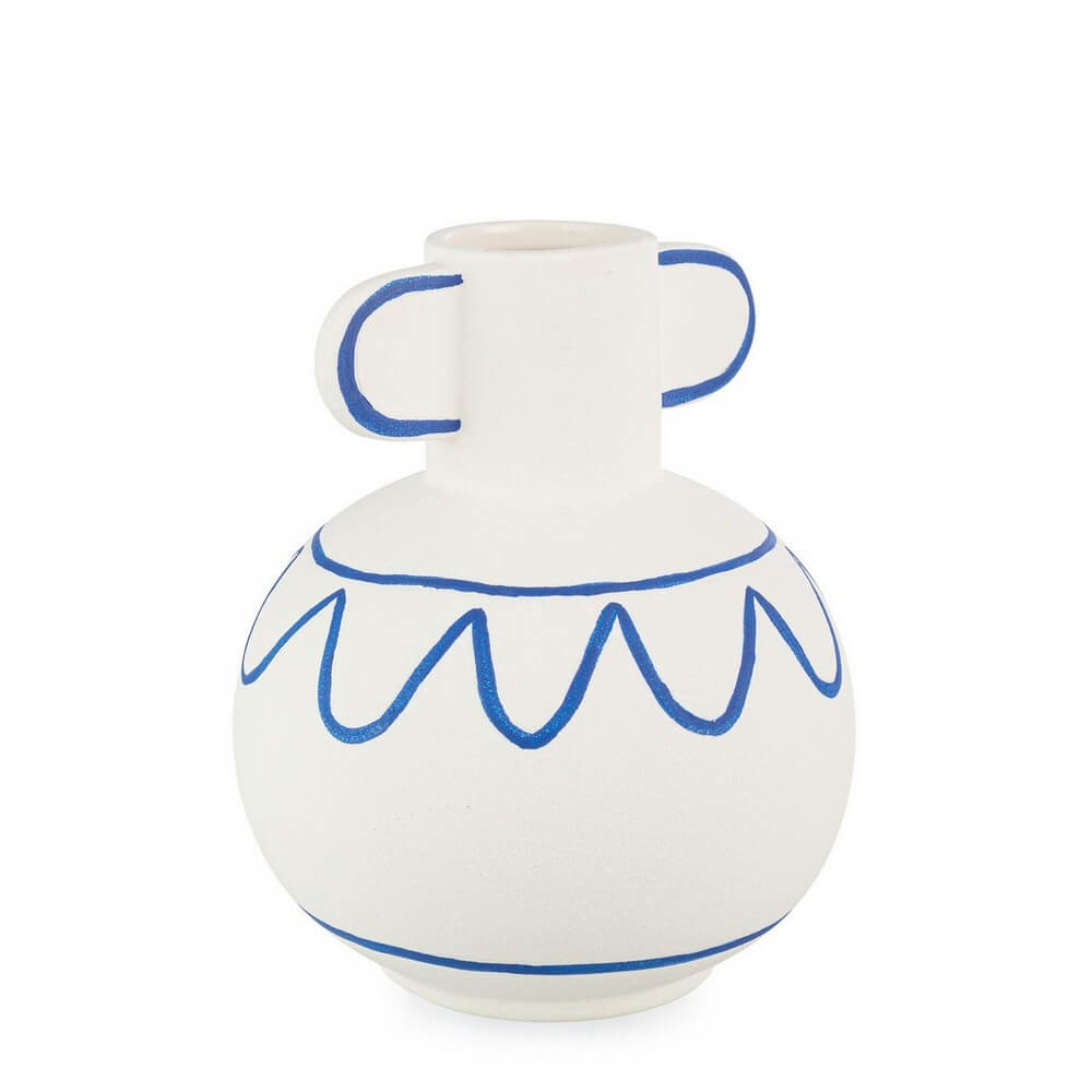 Vaso in Porcellana Bianco con Decori Blu Stile Greco Anfora - GREEK