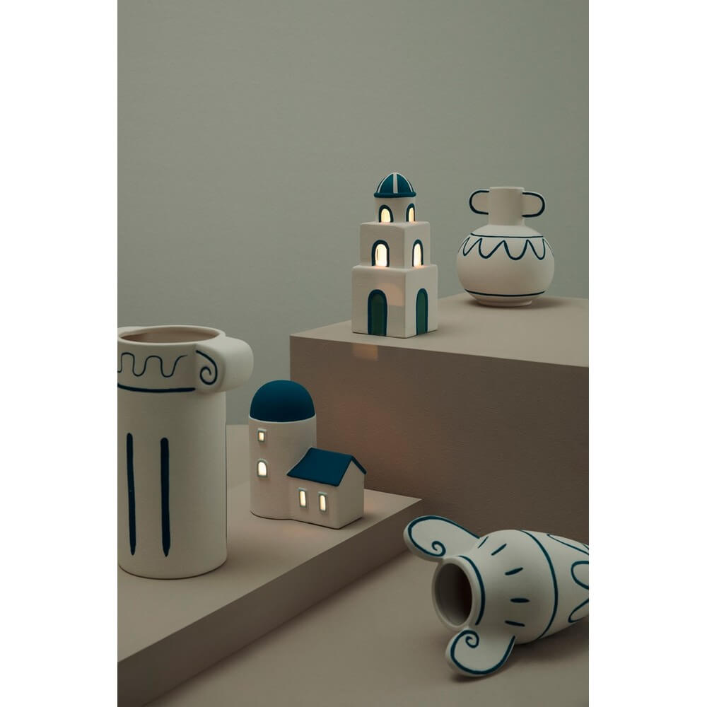 Vaso in Porcellana Bianco e Blu a Forma di Colonna Greca - GREEK