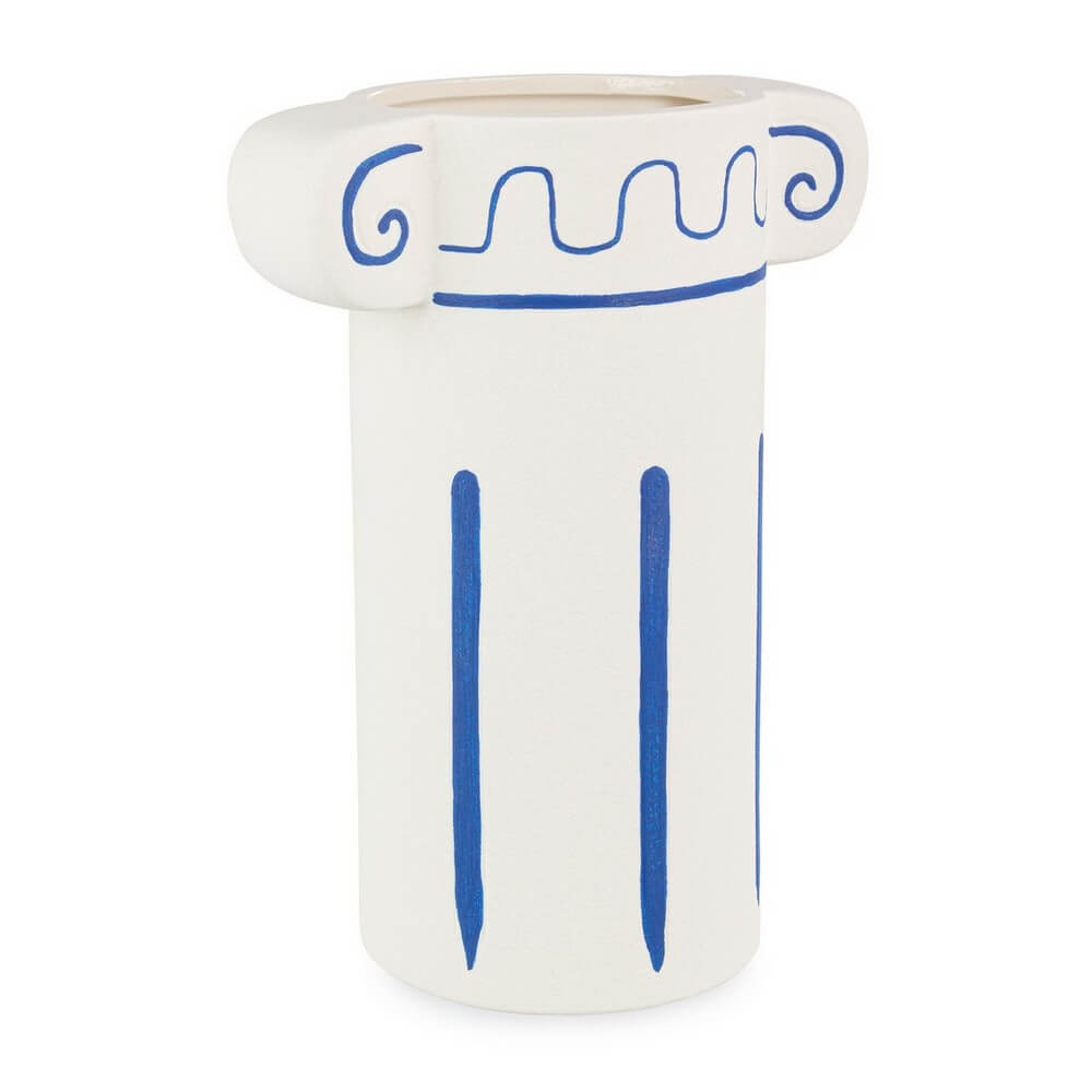 Vaso in Porcellana Bianco e Blu a Forma di Colonna Greca - GREEK