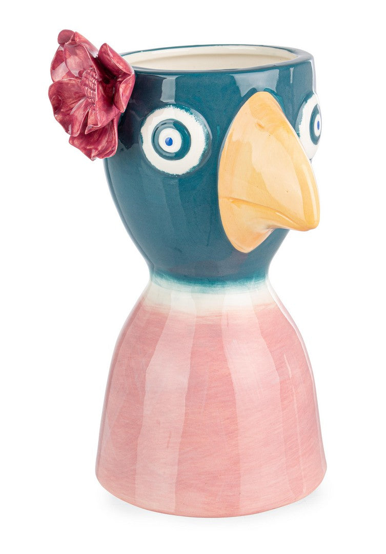 Set di 4 Vasi in Gres Ceramico a Forma di Uccellino Rosa e Blu - SEBASTIAN