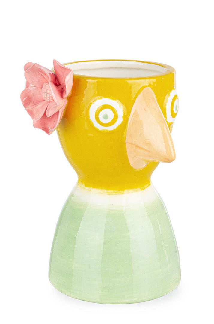 Set di 4 Vasi in Gres Ceramico a Forma di Uccellino con Fiore - SEBASTIAN