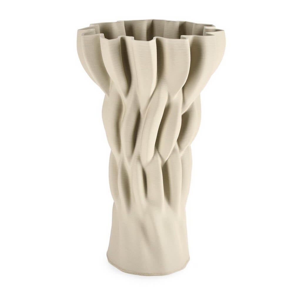 Vaso in ceramica stampata 3D con rilievi ondulati beige h48 cm - REIKO