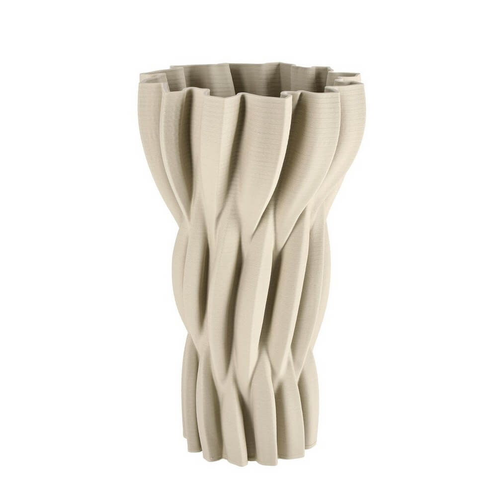 Vaso rotondo in ceramica stampata 3D con texture ondulata beige - REIKO